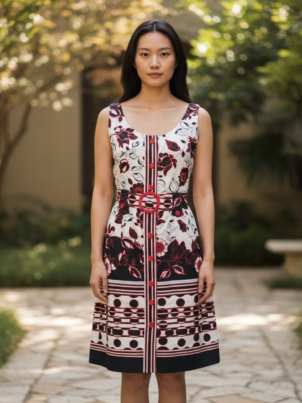 Vintage Leona Edmiston Floral Sleeveless Belted Button Down Cotton Dress Size XS